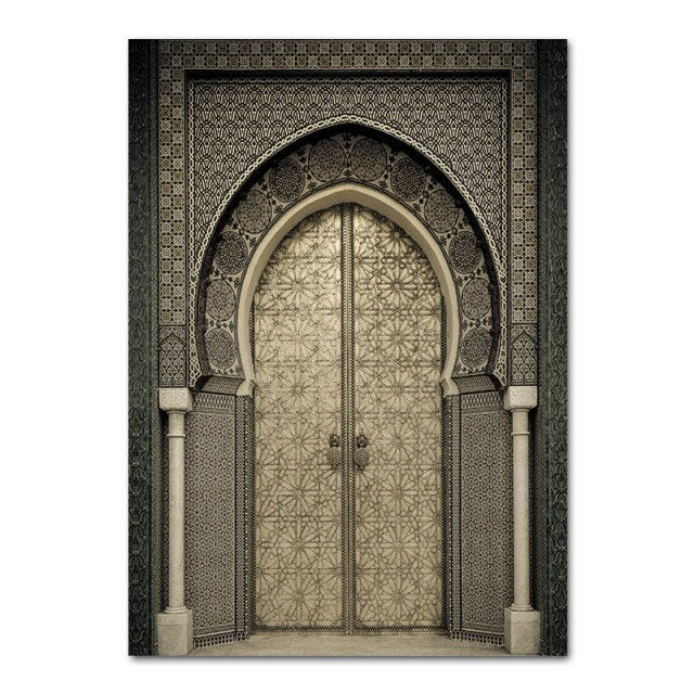Islamic Morocco Door Canvas Print Poster Muslim Mosque Religion Casablanca Palace Vintage Architecture Painting Wall Art Picture
