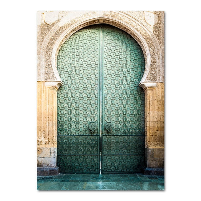 Islamic Morocco Door Canvas Print Poster Muslim Mosque Religion Casablanca Palace Vintage Architecture Painting Wall Art Picture