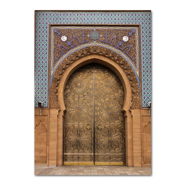 Islamic Morocco Door Canvas Print Poster Muslim Mosque Religion Casablanca Palace Vintage Architecture Painting Wall Art Picture
