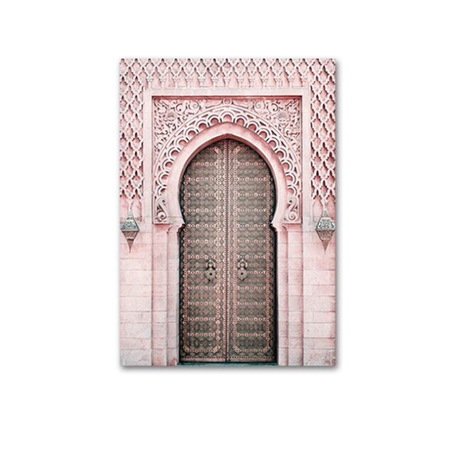 Islamic Morocco Door Canvas Print Poster Muslim Mosque Religion Casablanca Palace Vintage Architecture Painting Wall Art Picture