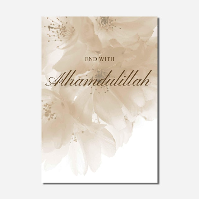 Allah Islamic Canvas Poster Flowers Quotes Wall Painting Arabic Calligraphy Art Print Muslim Living room Decoration Picture