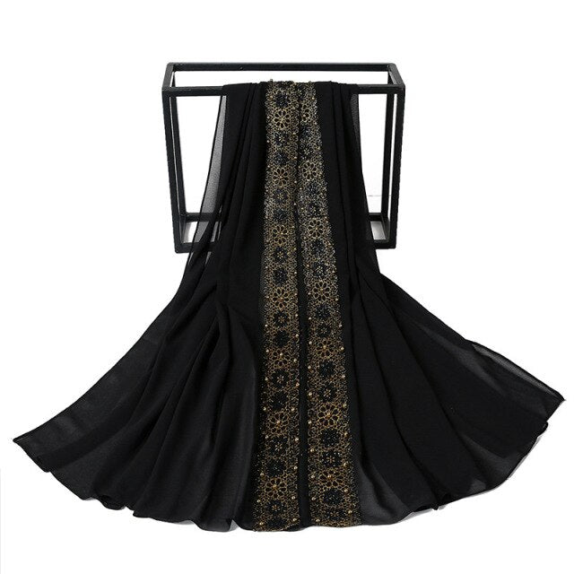 80*170cm malaysia women muslim chiffon hijab scarf with diamonds femme musulman glitter headscarf islamic hijab shawls wraps