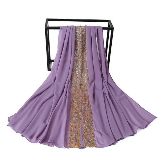 80*170cm malaysia women muslim chiffon hijab scarf with diamonds femme musulman glitter headscarf islamic hijab shawls wraps