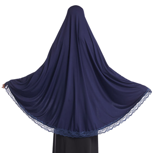 Women Muslim Prayer Long Khimar Lace Trim Islamic Veils Headcover Dubai Saudis Turkey Arabic Clothing Hijab Indonesia Headdress