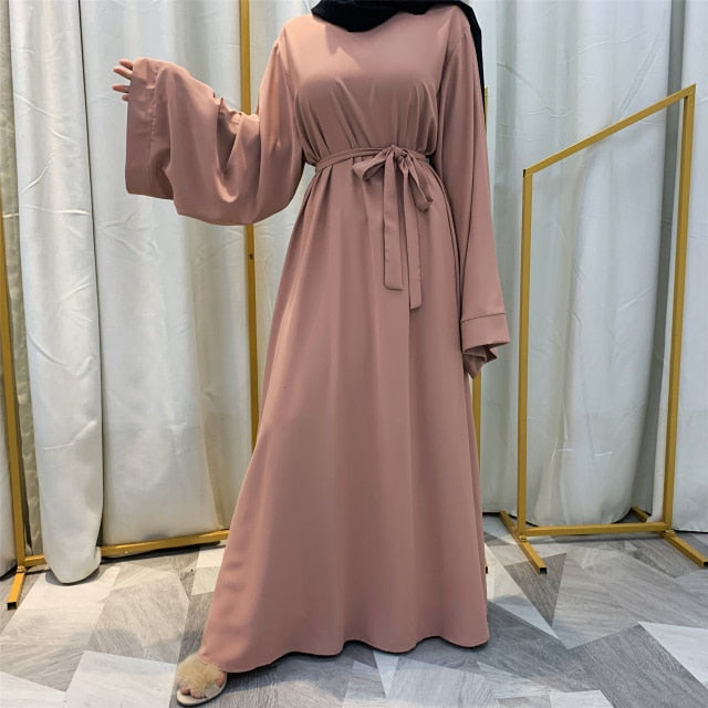 Women Muslim Maxi Abaya Dress Loose Nidha Long Sleeves Solid Color Dubai Turkey Islam Clothes Caftan Robe Modest Gown Elegance