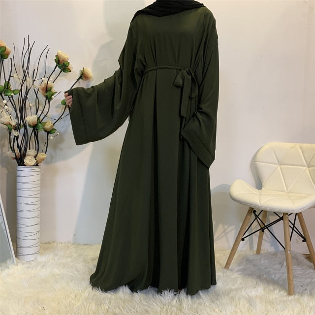 Muslim Fashion Hijab Long Dresses Women With Sashes Solid Color Islam Clothing Abaya African Dresses For Women Musulman Djellaba