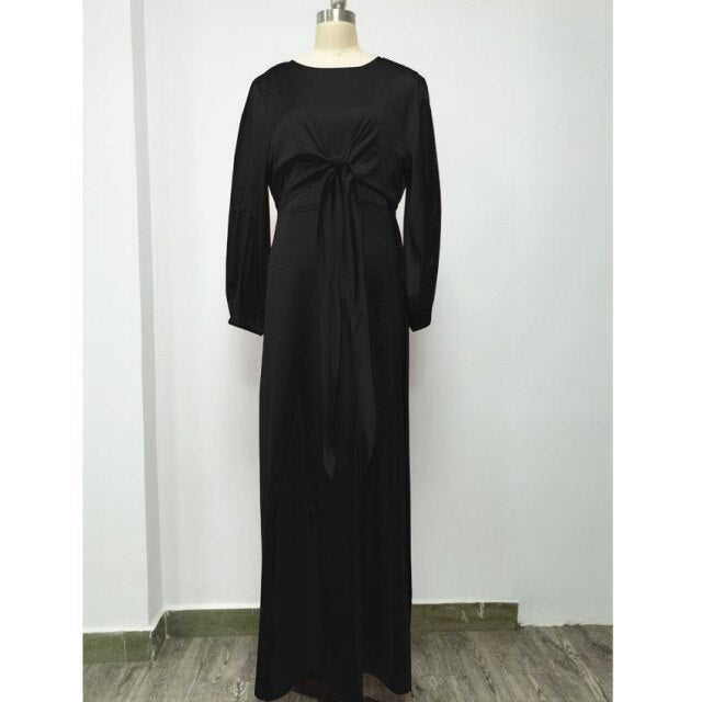 Abayas for Women Eid Ramadan Satin Dress Muslim Female Solid Color Casual Summer Dubai Abaya Turkey Modest Islamic Clothing