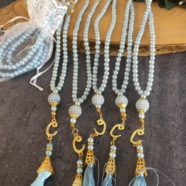 Tasbih Tasbeeh 99 Beads Eid Mubarak Pearl Prayer Islamic Ramadan Decoration Muslim Gifts Wedding Favors Blue Pink 10 Pieces Set