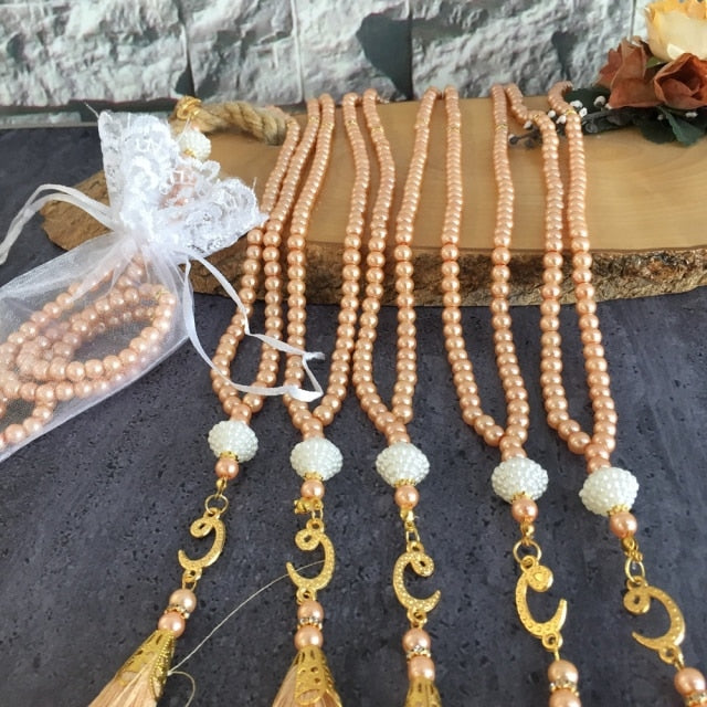 Tasbih Tasbeeh 99 Beads Eid Mubarak Pearl Prayer Islamic Ramadan Decoration Muslim Gifts Wedding Favors Blue Pink 10 Pieces Set