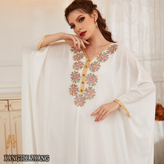Eid White Abaya Dubai Turkey Islam Muslim Arabic Dress Kaftan Robe Djellaba Femme African Dresses Abayas For Women Caftan Maroc