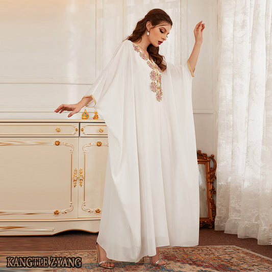 Eid White Abaya Dubai Turkey Islam Muslim Arabic Dress Kaftan Robe Djellaba Femme African Dresses Abayas For Women Caftan Maroc