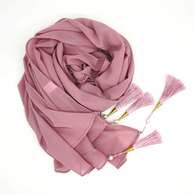 Bubble Chiffon Hijab Scarf Women Solid Color Long Soft Muslim Scarves Islam Wrap Shawl Femme Beaded Pearls Hijabs Tassel Scarf