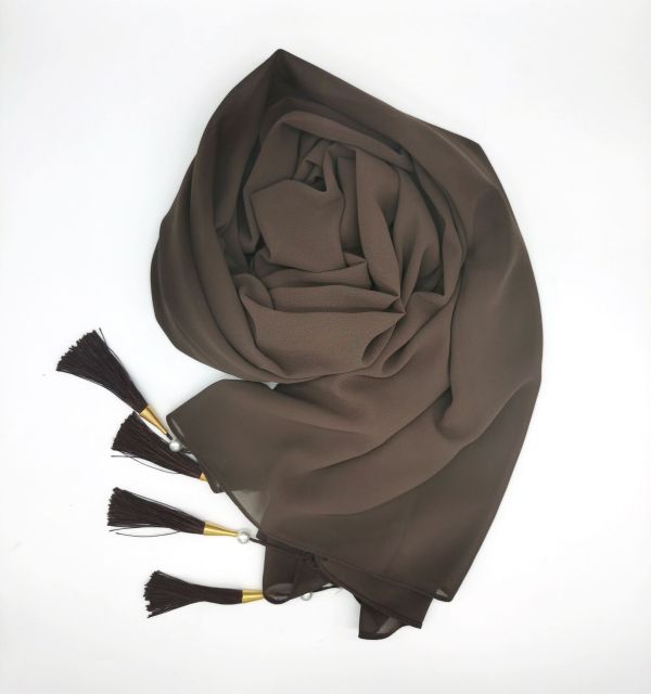 Bubble Chiffon Hijab Scarf Women Solid Color Long Soft Muslim Scarves Islam Wrap Shawl Femme Beaded Pearls Hijabs Tassel Scarf