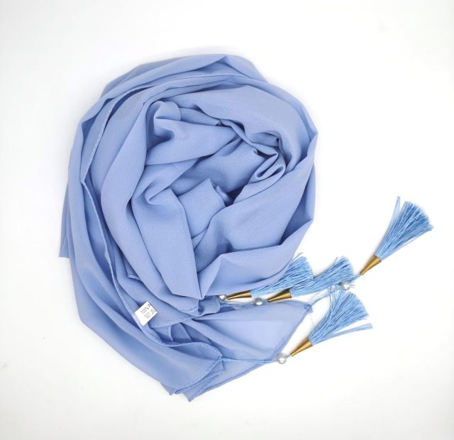 Bubble Chiffon Hijab Scarf Women Solid Color Long Soft Muslim Scarves Islam Wrap Shawl Femme Beaded Pearls Hijabs Tassel Scarf