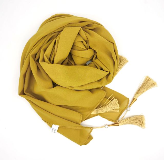 Bubble Chiffon Hijab Scarf Women Solid Color Long Soft Muslim Scarves Islam Wrap Shawl Femme Beaded Pearls Hijabs Tassel Scarf