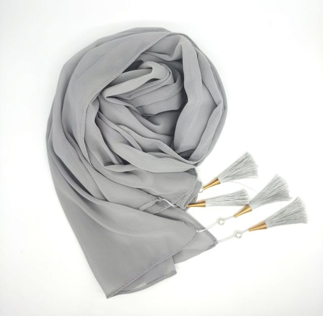 Bubble Chiffon Hijab Scarf Women Solid Color Long Soft Muslim Scarves Islam Wrap Shawl Femme Beaded Pearls Hijabs Tassel Scarf