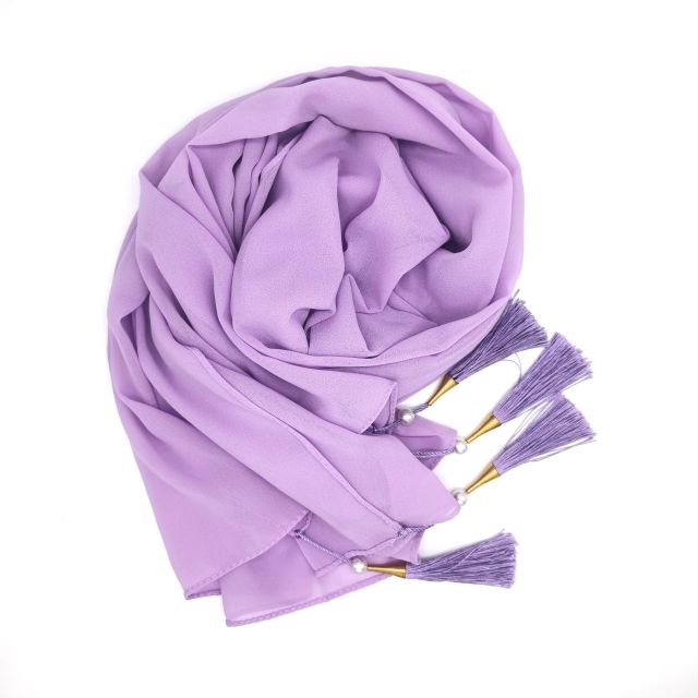Bubble Chiffon Hijab Scarf Women Solid Color Long Soft Muslim Scarves Islam Wrap Shawl Femme Beaded Pearls Hijabs Tassel Scarf