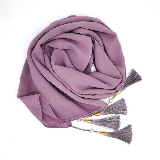 Bubble Chiffon Hijab Scarf Women Solid Color Long Soft Muslim Scarves Islam Wrap Shawl Femme Beaded Pearls Hijabs Tassel Scarf
