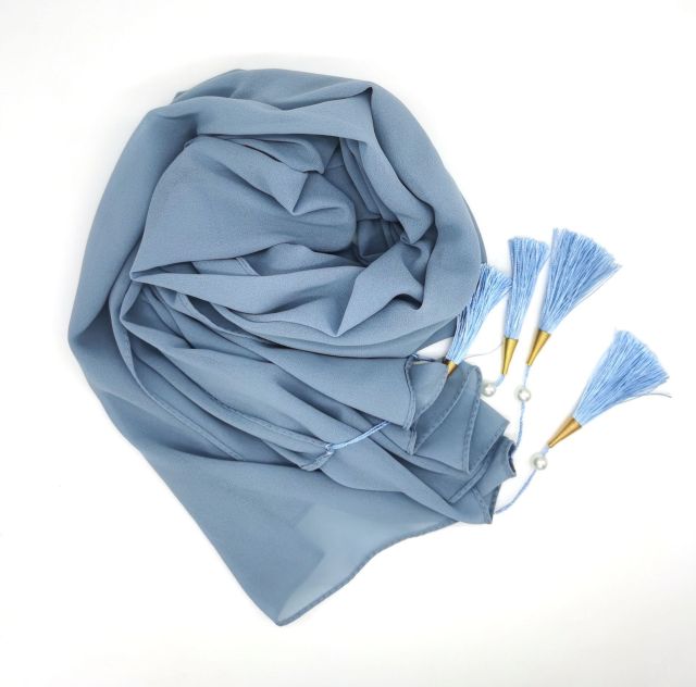 Bubble Chiffon Hijab Scarf Women Solid Color Long Soft Muslim Scarves Islam Wrap Shawl Femme Beaded Pearls Hijabs Tassel Scarf