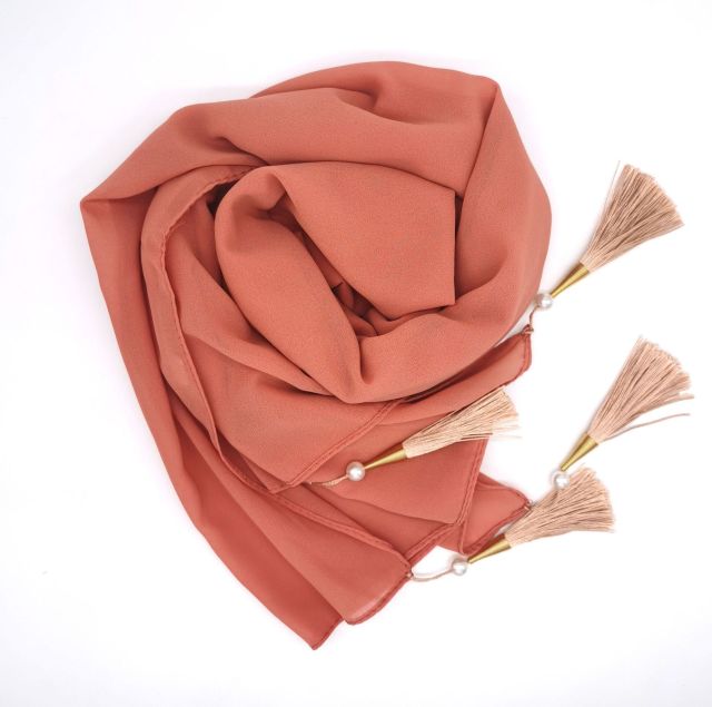 Bubble Chiffon Hijab Scarf Women Solid Color Long Soft Muslim Scarves Islam Wrap Shawl Femme Beaded Pearls Hijabs Tassel Scarf