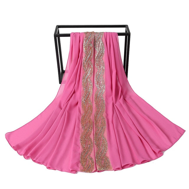 80*170cm malaysia women muslim chiffon hijab scarf with diamonds femme musulman glitter headscarf islamic hijab shawls wraps
