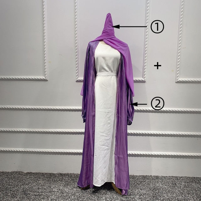 Summer Muslim Women Kimono Open Abaya Dubai Imitated Silk Fabric Arabic Islamic Hijab Dress Turkey Elegance Party Evening Eid