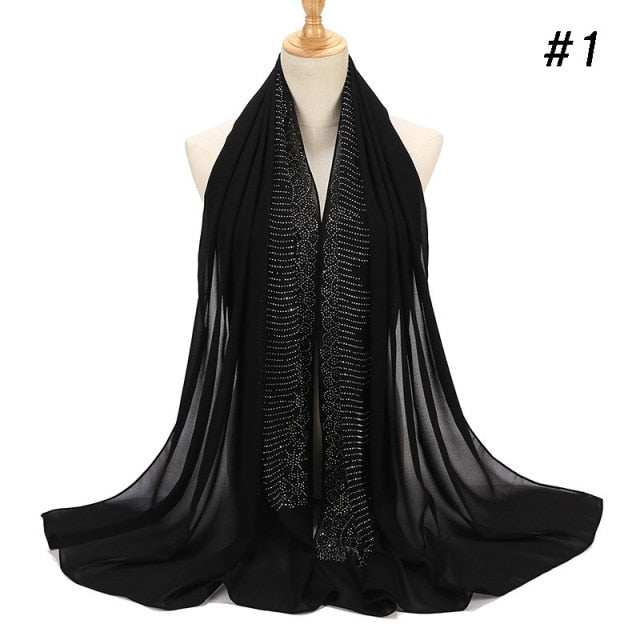 Rhinestone hijab scarf muslim woman glitter chiffon headscarf long ladies wraps head turban hijab islamic clothing