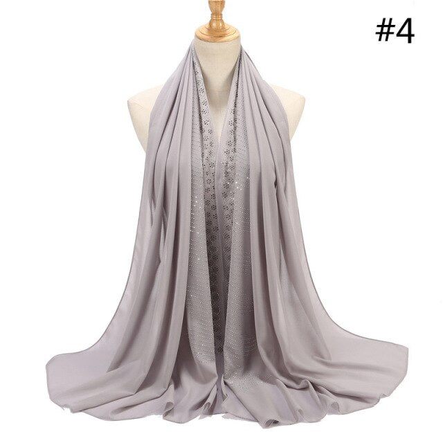 Rhinestone hijab scarf muslim woman glitter chiffon headscarf long ladies wraps head turban hijab islamic clothing