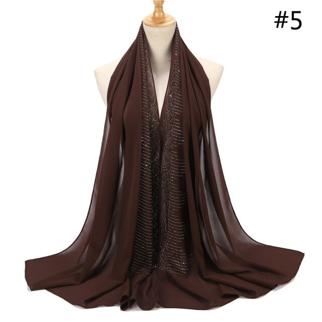 Rhinestone hijab scarf muslim woman glitter chiffon headscarf long ladies wraps head turban hijab islamic clothing