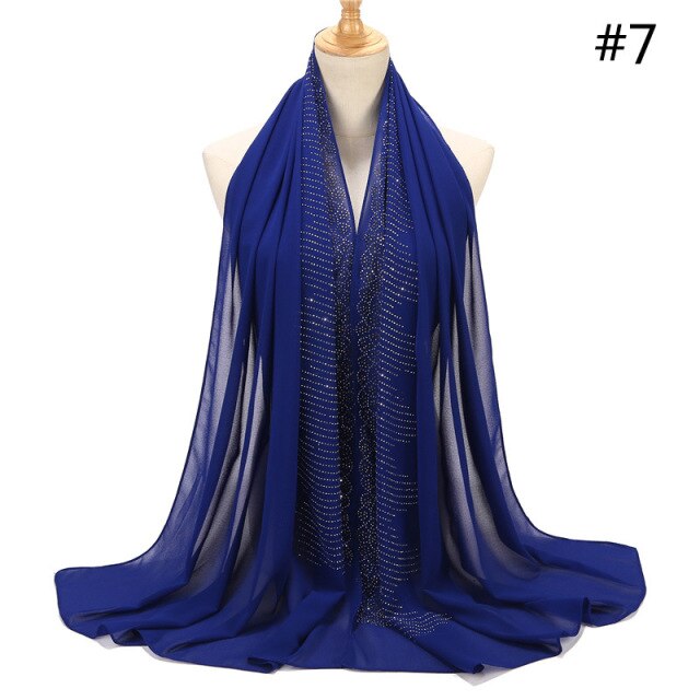 Rhinestone hijab scarf muslim woman glitter chiffon headscarf long ladies wraps head turban hijab islamic clothing