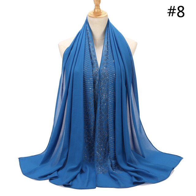 Rhinestone hijab scarf muslim woman glitter chiffon headscarf long ladies wraps head turban hijab islamic clothing