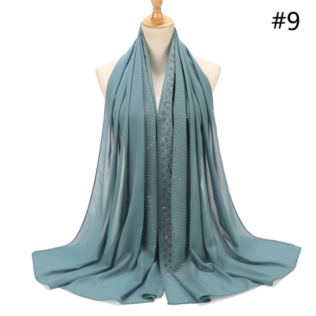Rhinestone hijab scarf muslim woman glitter chiffon headscarf long ladies wraps head turban hijab islamic clothing
