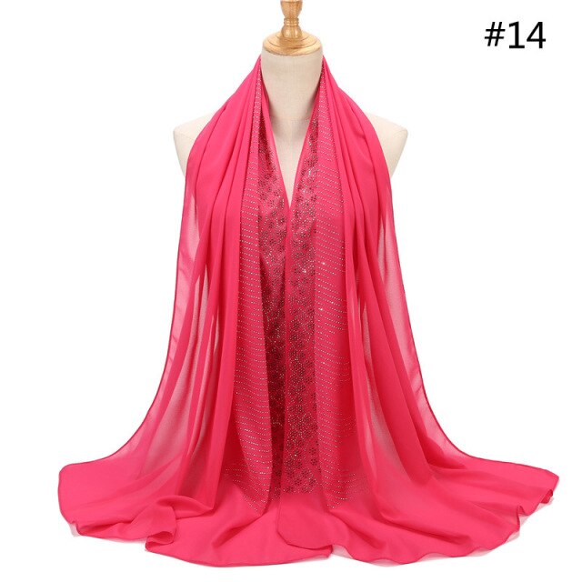 Rhinestone hijab scarf muslim woman glitter chiffon headscarf long ladies wraps head turban hijab islamic clothing