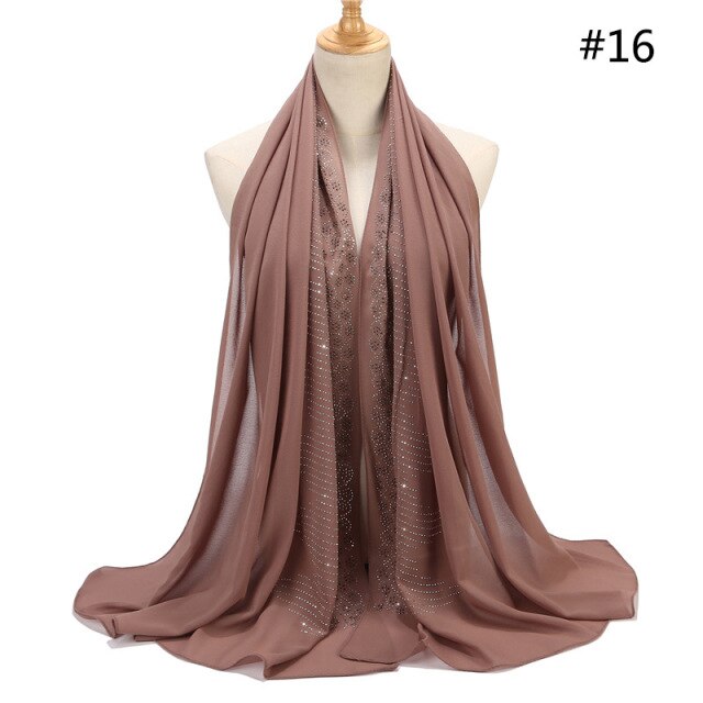 Rhinestone hijab scarf muslim woman glitter chiffon headscarf long ladies wraps head turban hijab islamic clothing