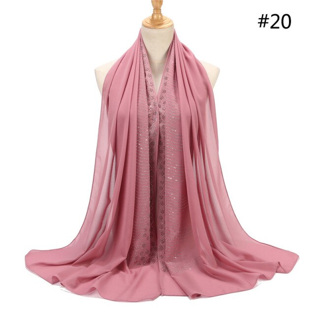 Rhinestone hijab scarf muslim woman glitter chiffon headscarf long ladies wraps head turban hijab islamic clothing