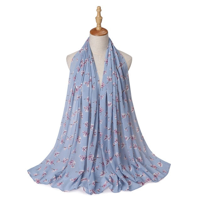 Muslim Women Bubble Chiffon Hijab Scarf Femme Musulman Foulard Printed Long Shawl Wraps Islamic Arab Headwear Turbanet Headscarf