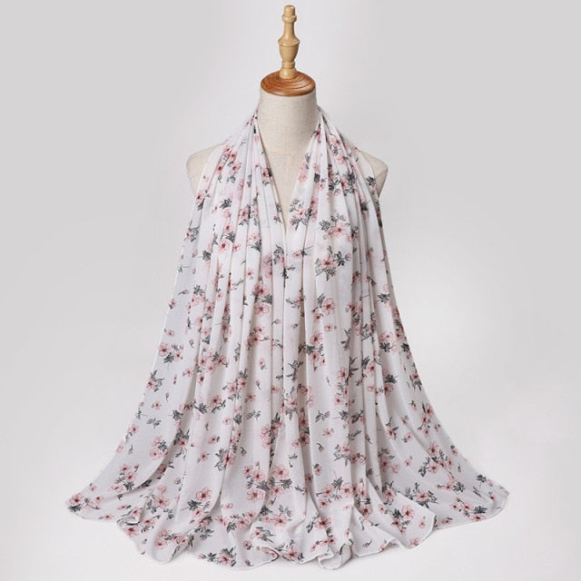 Muslim Women Bubble Chiffon Hijab Scarf Femme Musulman Foulard Printed Long Shawl Wraps Islamic Arab Headwear Turbanet Headscarf