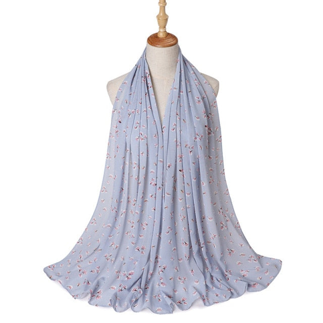 Muslim Women Bubble Chiffon Hijab Scarf Femme Musulman Foulard Printed Long Shawl Wraps Islamic Arab Headwear Turbanet Headscarf