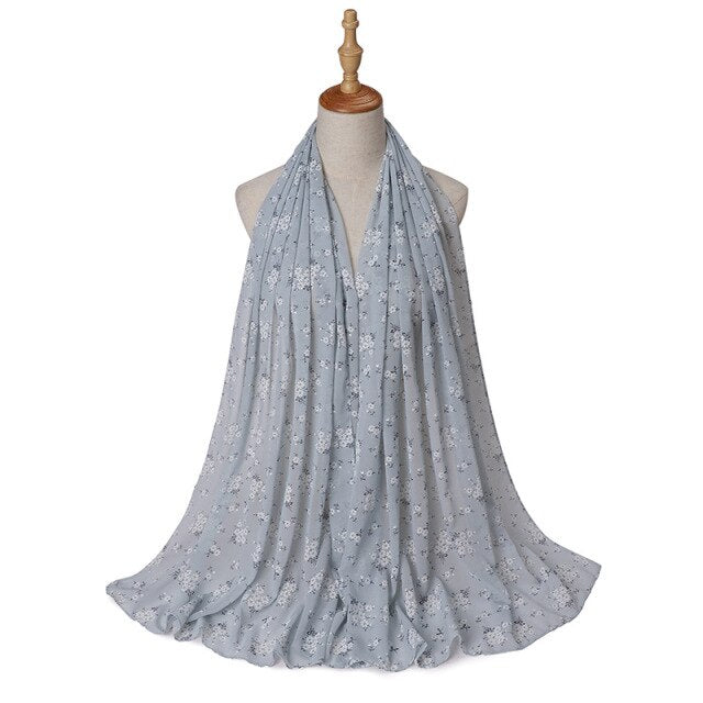 Muslim Women Bubble Chiffon Hijab Scarf Femme Musulman Foulard Printed Long Shawl Wraps Islamic Arab Headwear Turbanet Headscarf