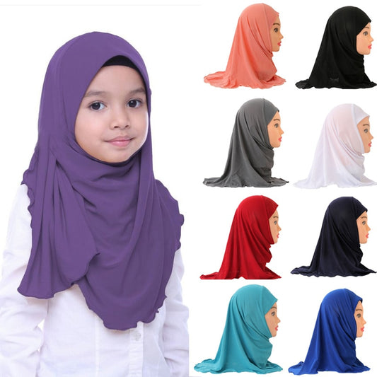 Muslim Girls Kids Hijab Islamic Scarf Shawls No Decoration Soft and Stretch Material for 2 to 7 years old Girls Wholesale 50cm