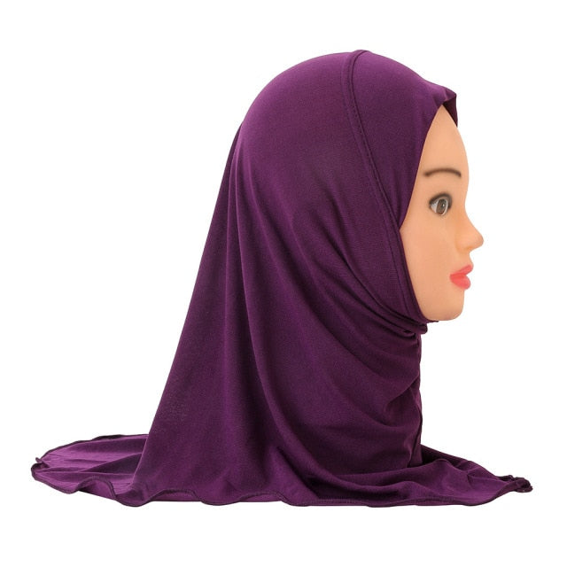 Muslim Girls Kids Hijab Islamic Scarf Shawls No Decoration Soft and Stretch Material for 2 to 7 years old Girls Wholesale 50cm
