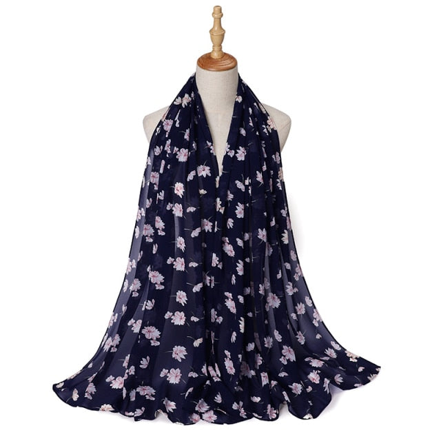 Muslim Women Bubble Chiffon Hijab Scarf Femme Musulman Foulard Printed Long Shawl Wraps Islamic Arab Headwear Turbanet Headscarf