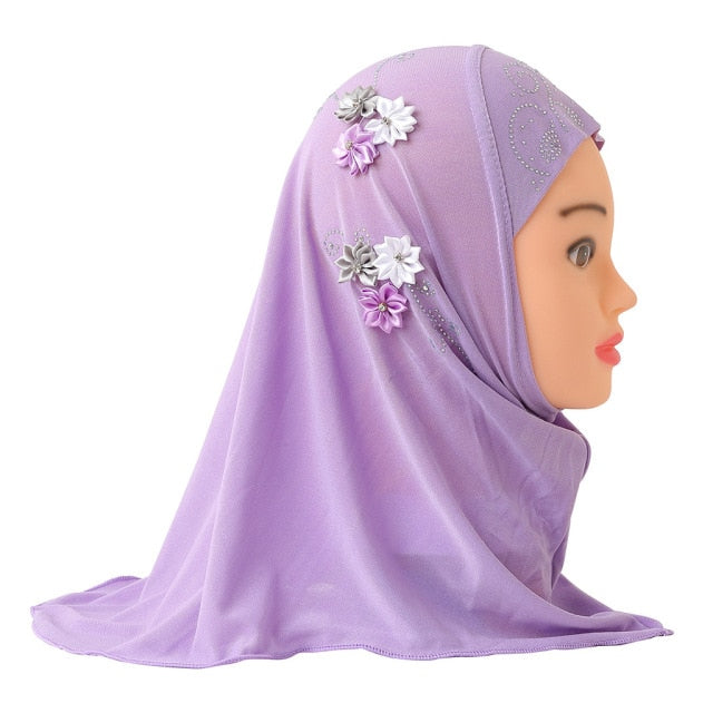 Muslim Girls Kids Hijab Islamic Scarf Shawls No Decoration Soft and Stretch Material for 2 to 7 years old Girls Wholesale 50cm
