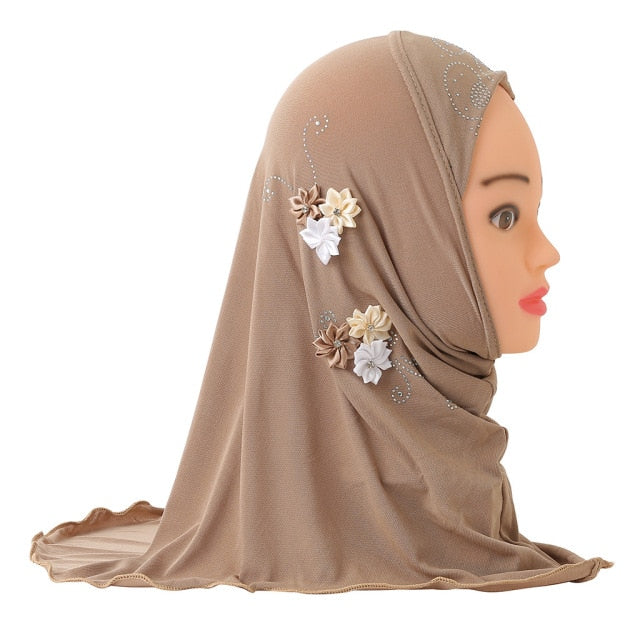 Muslim Girls Kids Hijab Islamic Scarf Shawls No Decoration Soft and Stretch Material for 2 to 7 years old Girls Wholesale 50cm