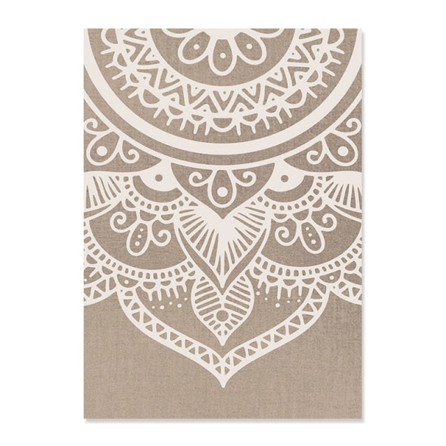 Bohemian Mandala Floral Beige Abstract Posters Canvas Painting Wall Art Print Pictures for Living Room Interior Home Decoration