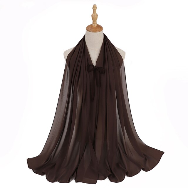 Fashion Plain Bubble Chiffon Hijab Scarf with Rope Convenient Women Hijabs Wrap Islam Muslim Shawls Scarves Turbanet Headscarf