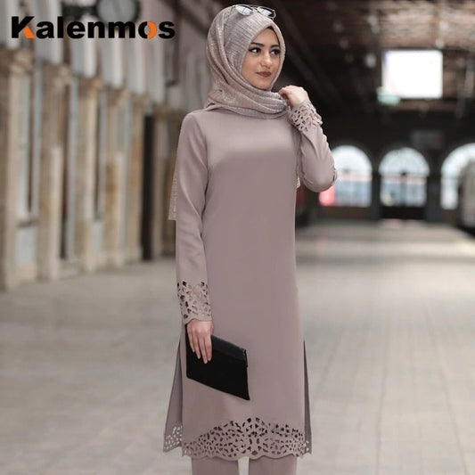 Turkey Muslim Dress Women Long Tops Hollow Solid Islamic Ropa Hijab Dresses Moroccan Kaftan Jilbab Party Vestidos Abaya Ramadan