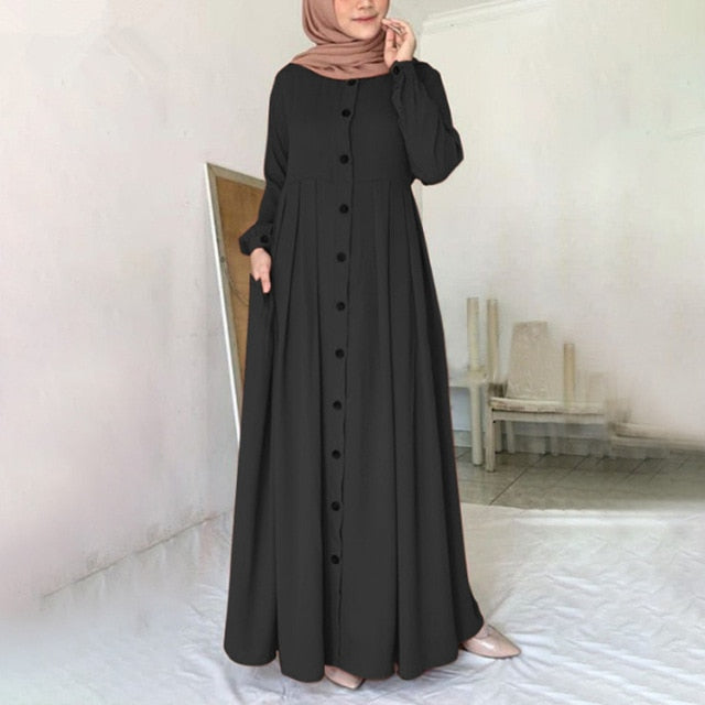 Muslim Women Dubai Abaya Turkey Hijab Dress 2021 Autumn Long Sleeve Buttons Down Sundress Islam Clothing Abayas Maxi Vestidos