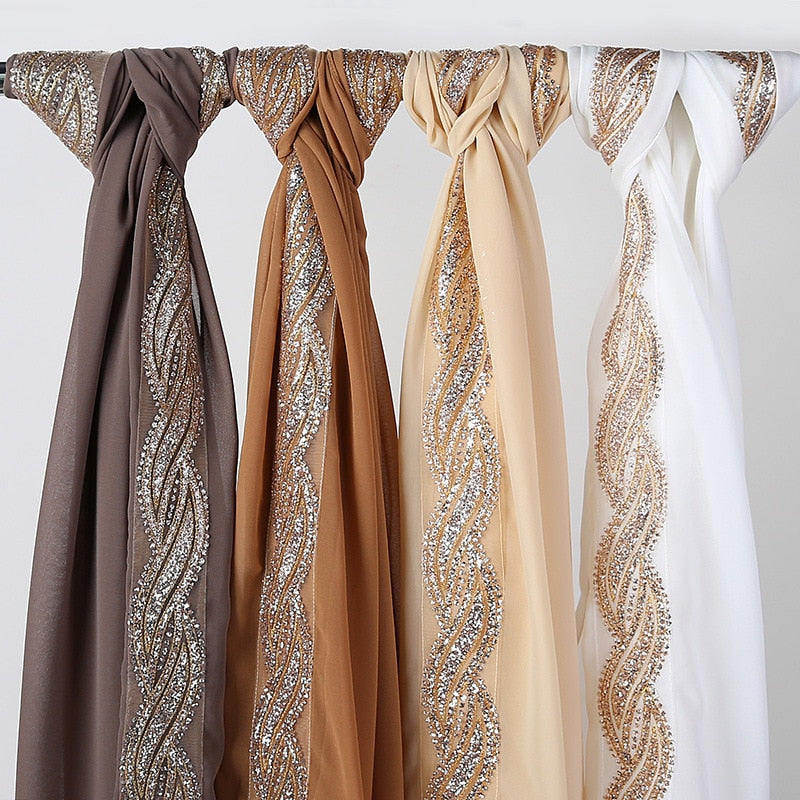 Glitter Bubble Chiffon Hijab Scarf Women Muslim Fashion Headscarf Wrap Islamic Long Shawl Pashmina Scarves Hijabs Soie De Medine