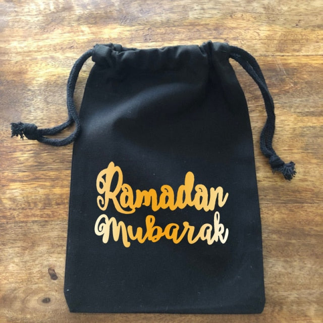 5pcs black Eid Mubarak gift present Treat favor bag happy Ramadan Al Adha Muslim Islamic Kareem Party Dessert table decoration